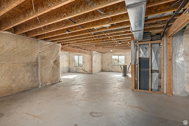 basement with heating unit