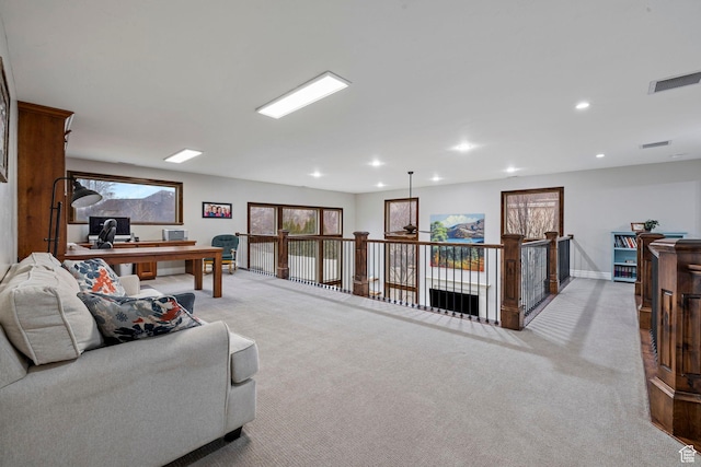 1532 W 3500 N, Pleasant Grove, UT 84062 - living area featuring an office area, light carpet, recessed lighting, plenty of natural light, and baseboards