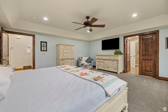 1532 W 3500 N, Pleasant Grove, UT 84062 - carpeted bedroom with a raised ceiling, recessed lighting, and a ceiling fan