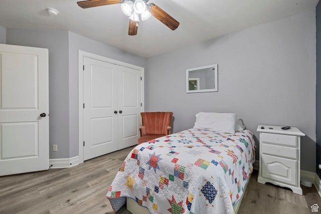 1532 W 3500 N, Pleasant Grove, UT 84062 - bedroom with light wood-style floors, baseboards, a closet, and a ceiling fan