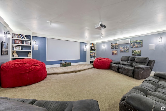 1532 W 3500 N, Pleasant Grove, UT 84062 - carpeted home theater with built in shelves, baseboards, and a wall mounted air conditioner