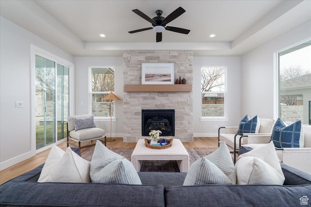 2998 N 1080 W, Lehi, UT 84043 - living room with a tray ceiling, baseboards, and wood finished floors