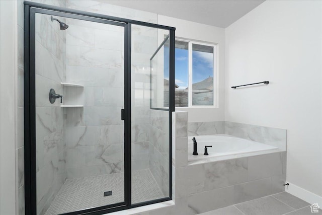 2998 N 1080 W, Lehi, UT 84043 - bathroom featuring a garden tub, tile patterned flooring, and a shower stall