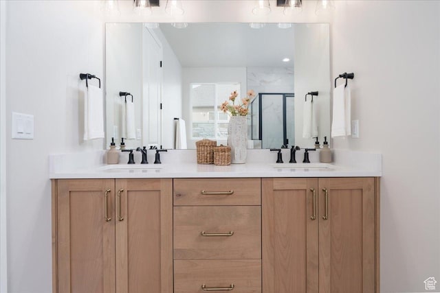 2998 N 1080 W, Lehi, UT 84043 - bathroom with a shower stall, double vanity, and a sink