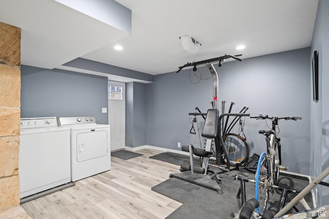 2283 E 7925 S, South Weber, UT 84405 - exercise room with baseboards, light wood finished floors, washing machine and dryer, and recessed lighting