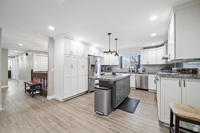 2283 E 7925 S, South Weber, UT 84405 - kitchen with appliances with stainless steel finishes, light wood-style floors, white cabinetry, recessed lighting, and tasteful backsplash