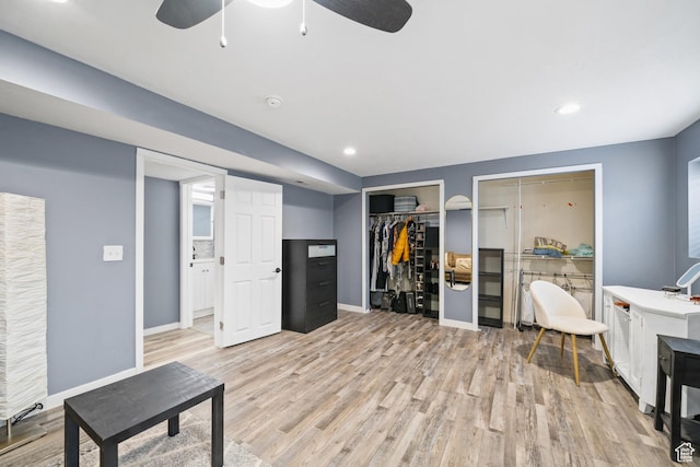2283 E 7925 S, South Weber, UT 84405 - living room with recessed lighting, baseboards, a ceiling fan, and light wood finished floors