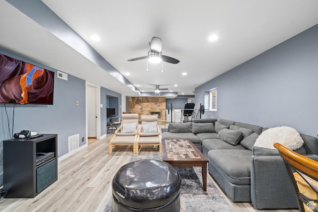 2283 E 7925 S, South Weber, UT 84405 - living area featuring visible vents, recessed lighting, light wood finished floors, and ceiling fan