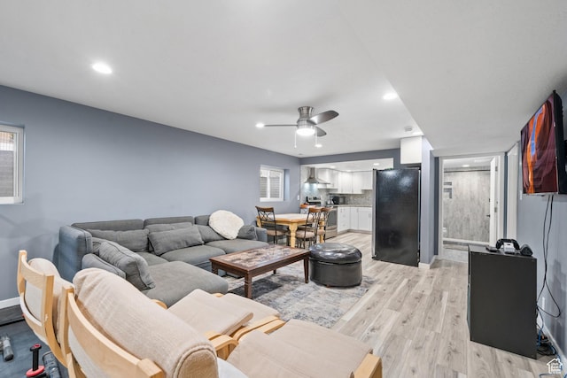 2283 E 7925 S, South Weber, UT 84405 - living area featuring recessed lighting, plenty of natural light, light wood-type flooring, and ceiling fan