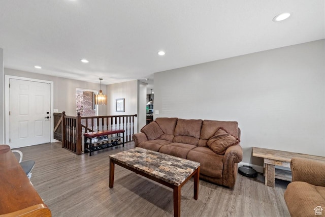 2283 E 7925 S, South Weber, UT 84405 - living area featuring recessed lighting, wood finished floors, and a chandelier