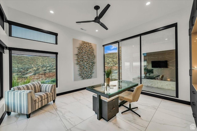 office area featuring ceiling fan