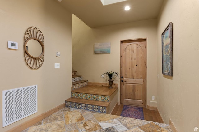 98 Bridge Rd, Rockville, UT 84763 - foyer with wood finished floors, baseboards, stairway, and recessed lighting