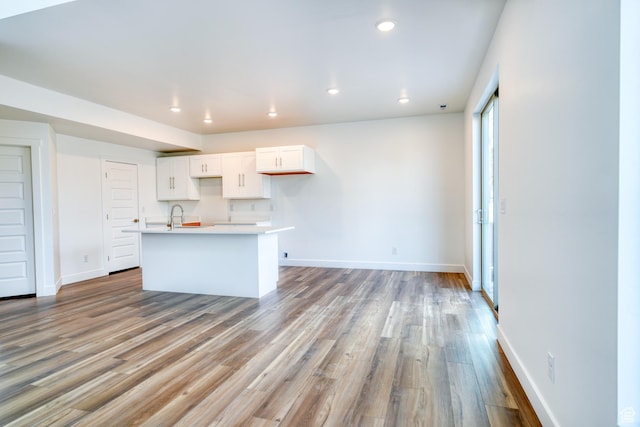 241 E 100 N Unit 3, Moab, UT 84532 - kitchen with light wood-type flooring, sink, a kitchen island with sink, and white cabinets