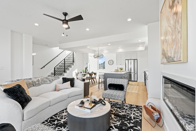 113 E Watson Dr S, Saratoga Springs, UT 84045 - living room with ceiling fan, wine cooler, and light hardwood / wood-style floors