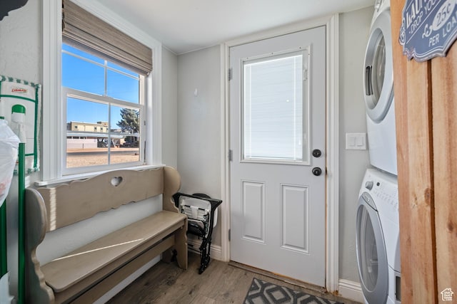 75 N 200 W, Kanab, UT 84741 - laundry room featuring stacked washer / drying machine and hardwood / wood-style floors