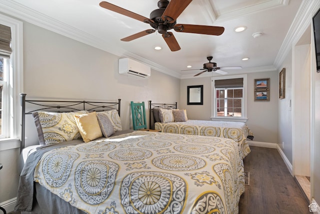 75 N 200 W, Kanab, UT 84741 - bedroom featuring crown molding, ceiling fan, dark hardwood / wood-style floors, and a wall mounted AC