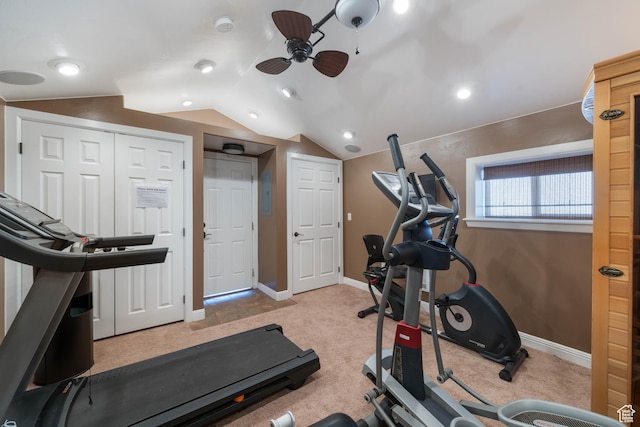 75 N 200 W, Kanab, UT 84741 - exercise area featuring light colored carpet, ceiling fan, and vaulted ceiling