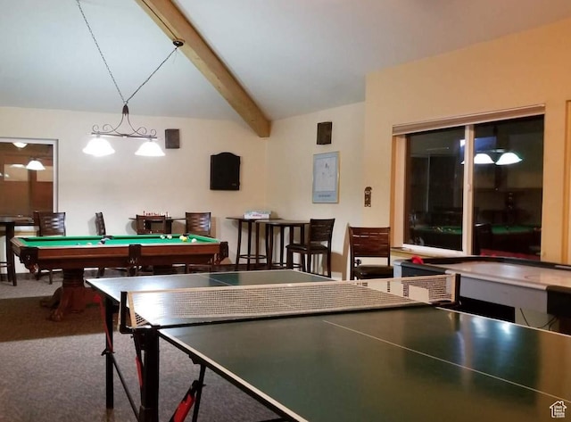 407 S Vasels Rd Unit 8, Brian Head, UT 84719 - rec room featuring pool table, beam ceiling, and carpet floors