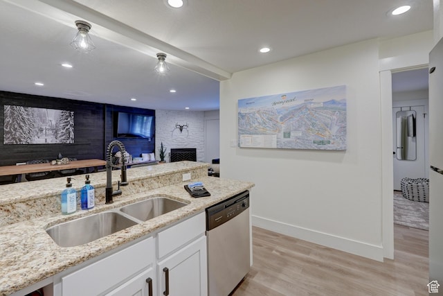 407 S Vasels Rd Unit 8, Brian Head, UT 84719 - kitchen with white cabinetry, stainless steel dishwasher, light stone countertops, and sink
