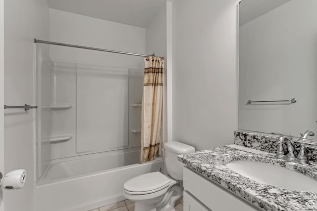 739 W Wild Hyacinth Dr, Saratoga Springs, UT 84045 - full bathroom featuring vanity, toilet, tile patterned flooring, and shower / bath combo with shower curtain