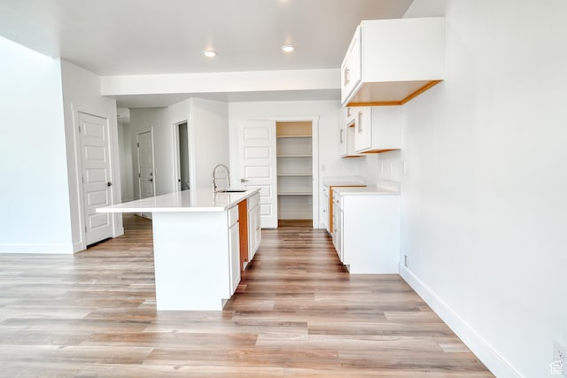 241 E 100 N Unit 4, Moab, UT 84532 - kitchen featuring sink, an island with sink, white cabinets, and light wood-type flooring
