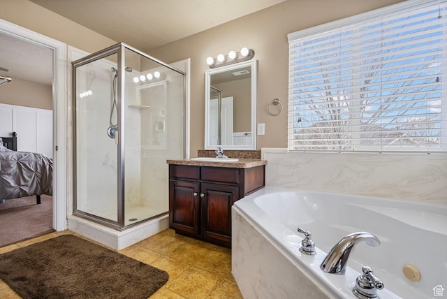 700 S Clearwater Falls Dr E, Layton, UT 84041 - bathroom with vanity, tile patterned floors, and shower with separate bathtub