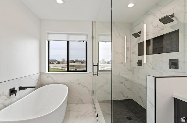 124 E 4100 N, North Ogden, UT 84414 - bathroom featuring separate shower and tub and tile walls