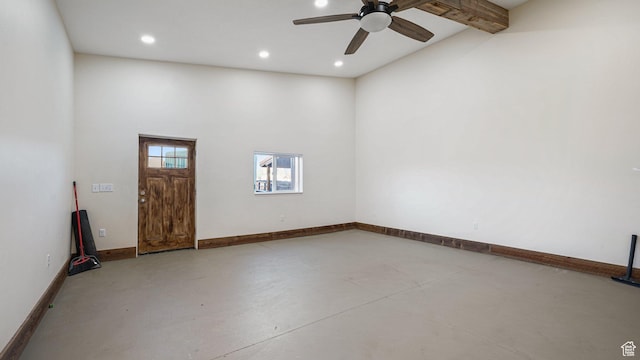 6668 S 3200 W, Spanish Fork, UT 84660 - foyer featuring ceiling fan, baseboards, concrete floors, a high ceiling, and recessed lighting