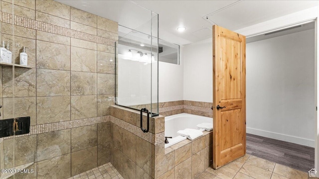 1476 Newpark Blvd Unit 302, Park City, UT 84098 - bathroom featuring shower with separate bathtub and tile patterned flooring