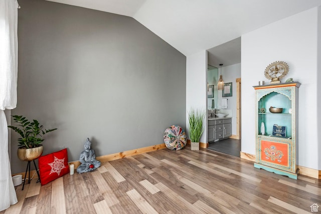 14084 N Council Fire Trl Unit 14D, Kamas, UT 84036 - interior space featuring hardwood / wood-style flooring and vaulted ceiling