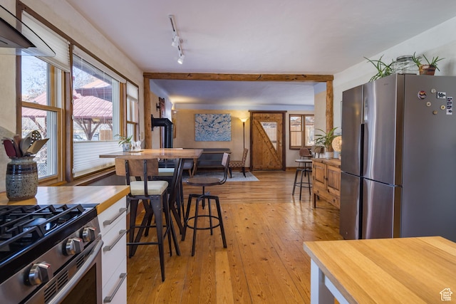 232 E 100 S, Moab, UT 84532 - kitchen featuring white cabinetry, track lighting, appliances with stainless steel finishes, and light wood-type flooring
