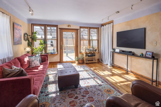 232 E 100 S, Moab, UT 84532 - living room featuring light hardwood / wood-style floors and rail lighting