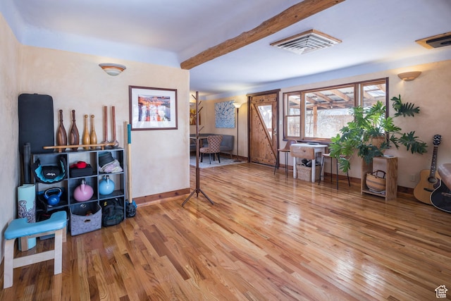 232 E 100 S, Moab, UT 84532 - miscellaneous room featuring beamed ceiling and hardwood / wood-style floors