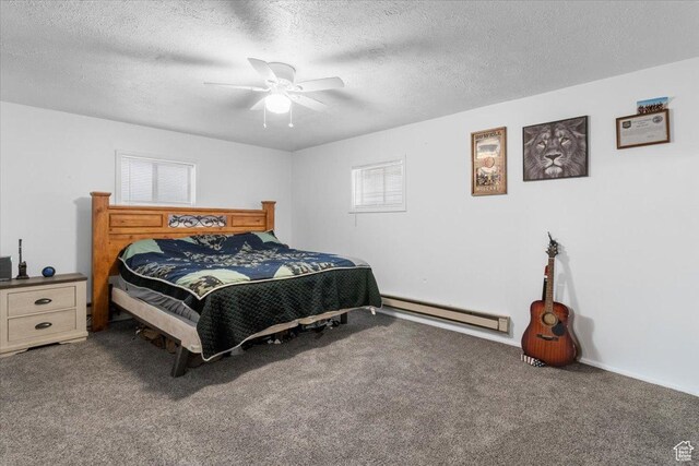 180 W 300 S, Fillmore, UT 84631 - bedroom with ceiling fan, a baseboard radiator, carpet flooring, and a textured ceiling