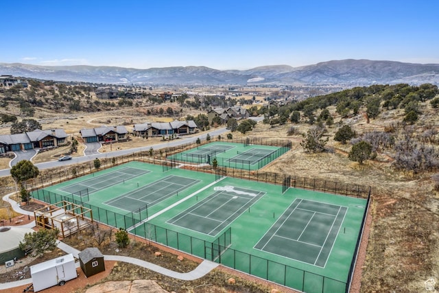 bird's eye view with a mountain view