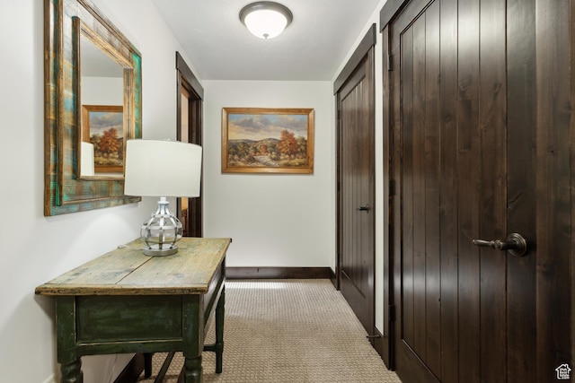 hall with light carpet