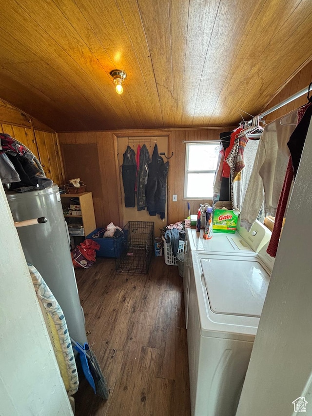 353 S 9th St, Montpelier, ID 83254 - laundry area featuring separate washer and dryer, wood finished floors, wooden ceiling, and wooden walls