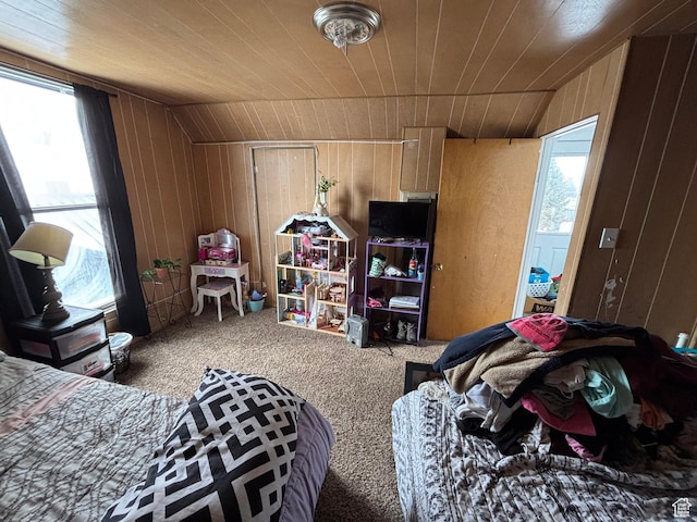 353 S 9th St, Montpelier, ID 83254 - carpeted bedroom with wooden ceiling and wooden walls
