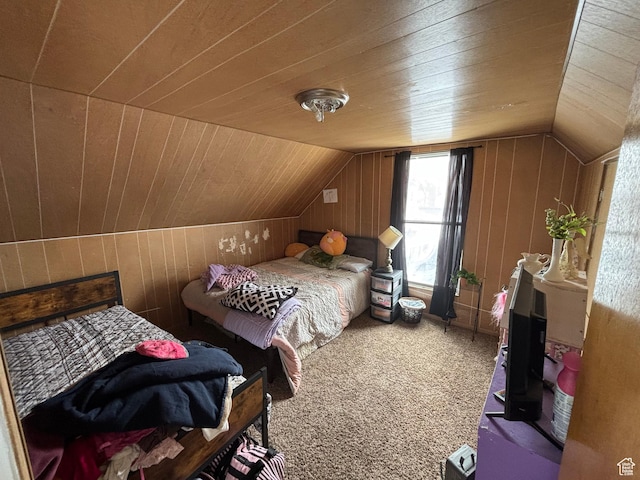353 S 9th St, Montpelier, ID 83254 - carpeted bedroom with vaulted ceiling, wooden walls, and wooden ceiling