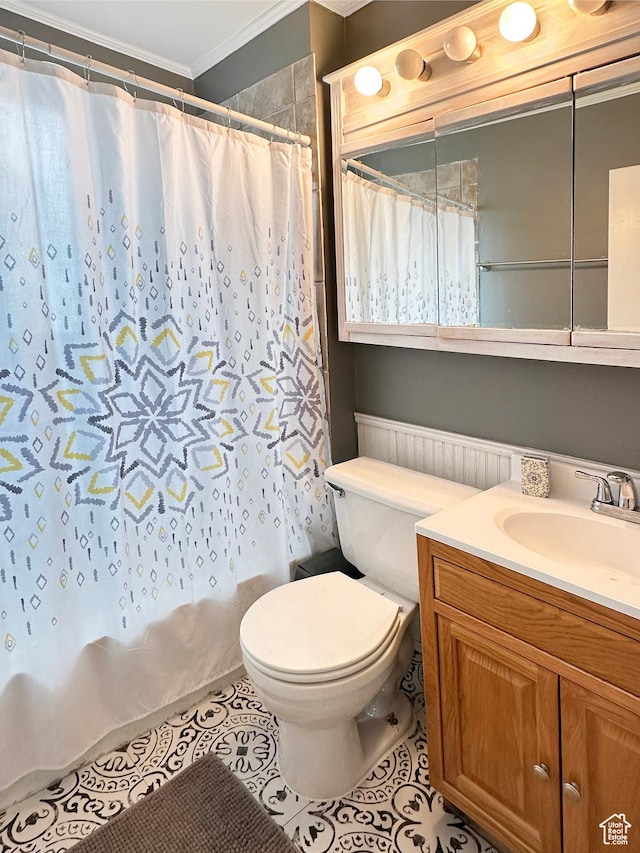 117 Grassy Dr, East Carbon, UT 84520 - bathroom featuring tile patterned flooring, vanity, crown molding, and toilet