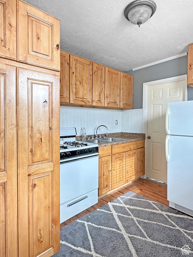 117 Grassy Dr, East Carbon, UT 84520 - kitchen with sink, dark wood-type flooring, a textured ceiling, and white appliances