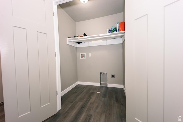 14368 S Penrhy Ct, Herriman, UT 84096 - clothes washing area with electric dryer hookup, hookup for a washing machine, dark wood-style flooring, and baseboards