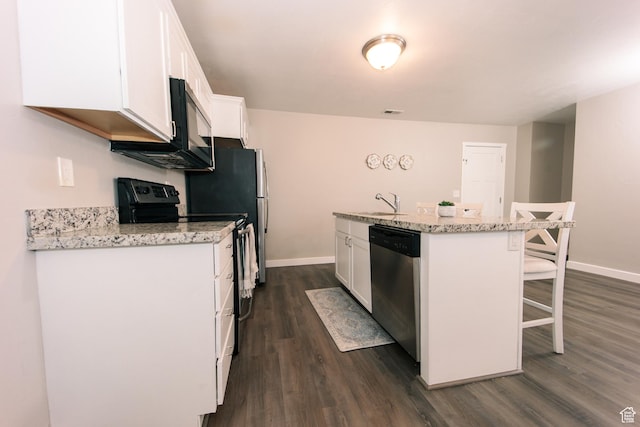 14368 S Penrhy Ct, Herriman, UT 84096 - kitchen featuring stainless steel dishwasher, electric range, dark wood-style flooring, and white cabinets