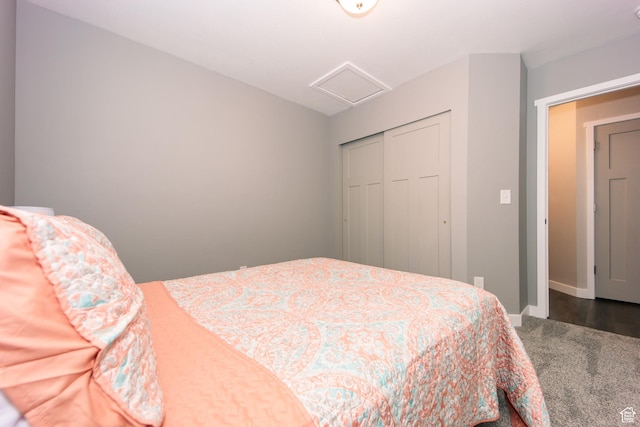 14368 S Penrhy Ct, Herriman, UT 84096 - bedroom featuring attic access, a closet, dark carpet, and baseboards