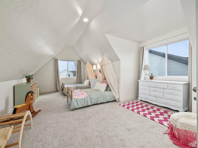 1802 E Magnolia Cir, Eagle Mountain, UT 84005 - carpeted bedroom featuring vaulted ceiling and a textured ceiling