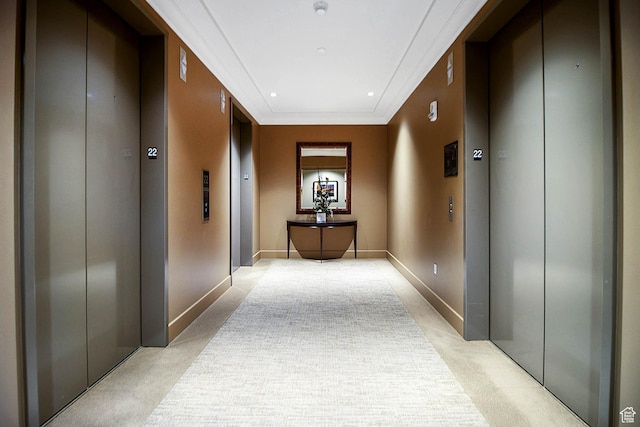 99 W S Temple St S Unit 2201, Salt Lake City, UT 84101 - hall featuring elevator, crown molding, and light colored carpet