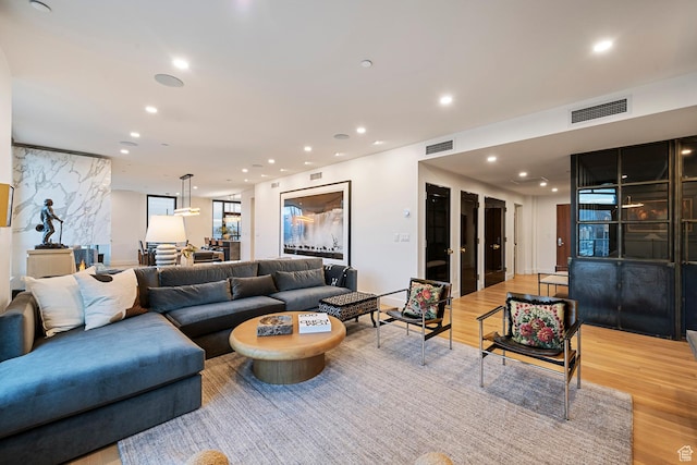 99 W S Temple St S Unit 2201, Salt Lake City, UT 84101 - living room featuring light wood-type flooring and french doors