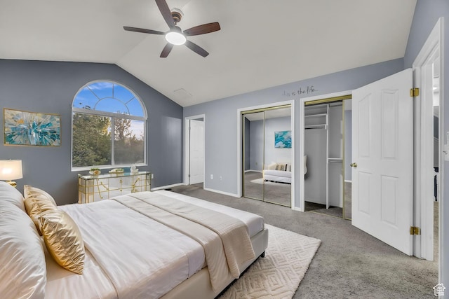 2152 E 3325 N, Layton, UT 84040 - bedroom with a ceiling fan, carpet, two closets, and lofted ceiling