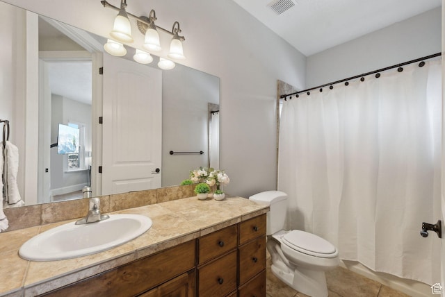 13299 S Laurel Park Ln, Draper, UT 84020 - full bathroom featuring vanity, toilet, tile patterned floors, a shower with shower curtain, and visible vents
