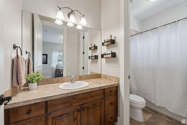 13299 S Laurel Park Ln, Draper, UT 84020 - bathroom with vanity, tile patterned flooring, shower / bath combo, and toilet
